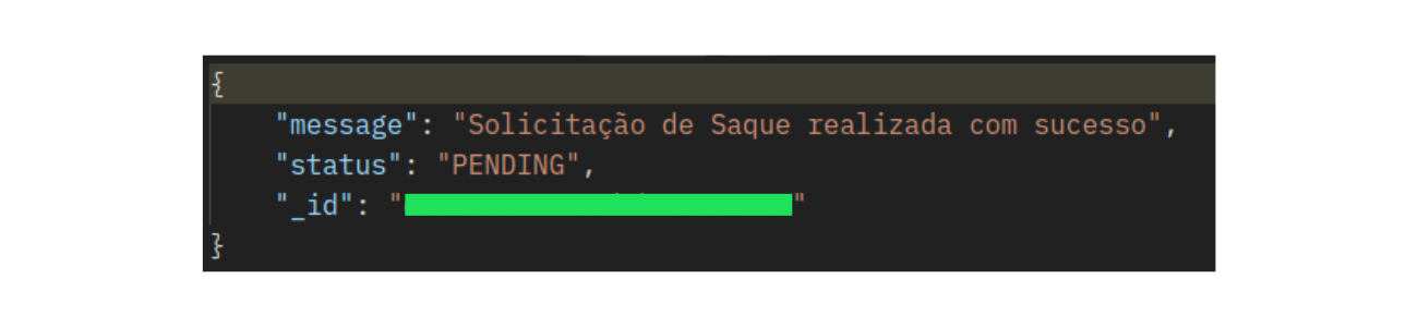 Reposta ao criar um saque para criptomoeda