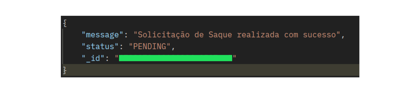 Resposta ao criar um saque